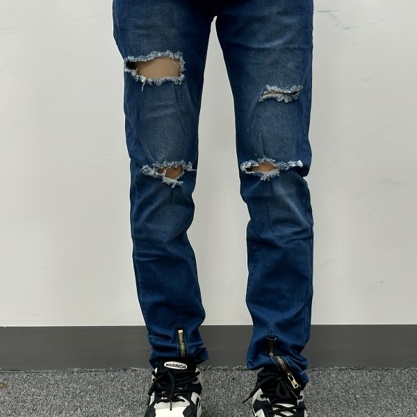 Ripped Zipper Jeans For Men