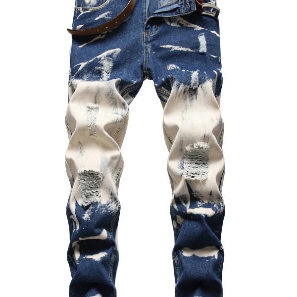 2 Torn Blue Ripped Slim Fit Jeans - Ultra-Slim, Artfully Distressed, Hip Hop Designer Fashion for Men - Vibrant Blue, Comfortable Pants for Everyday Wear